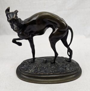 Early 20th Century Art Deco Bronze Greyhound In Full Aspect On A Stepped Oval Base
