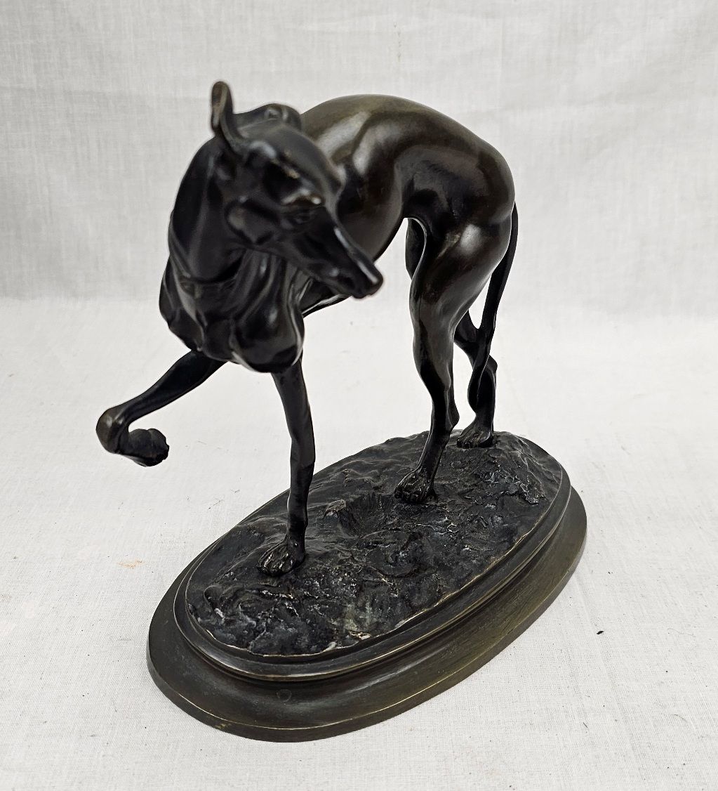 Early 20th Century Art Deco Bronze Greyhound In Full Aspect On A Stepped Oval Base - Image 3