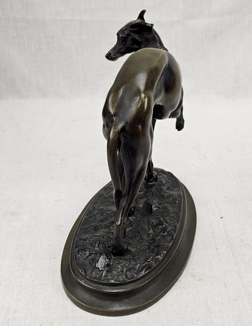 Early 20th Century Art Deco Bronze Greyhound In Full Aspect On A Stepped Oval Base - Image 4