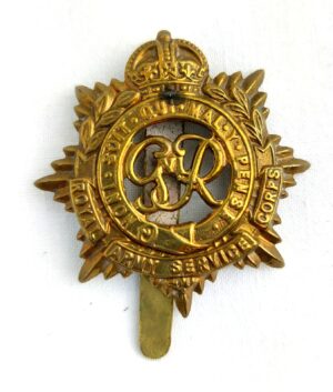 British, Original George VI Royal Army Services Corps (RASC) Brass Cap Badge, Kings Crown, Brass Slide