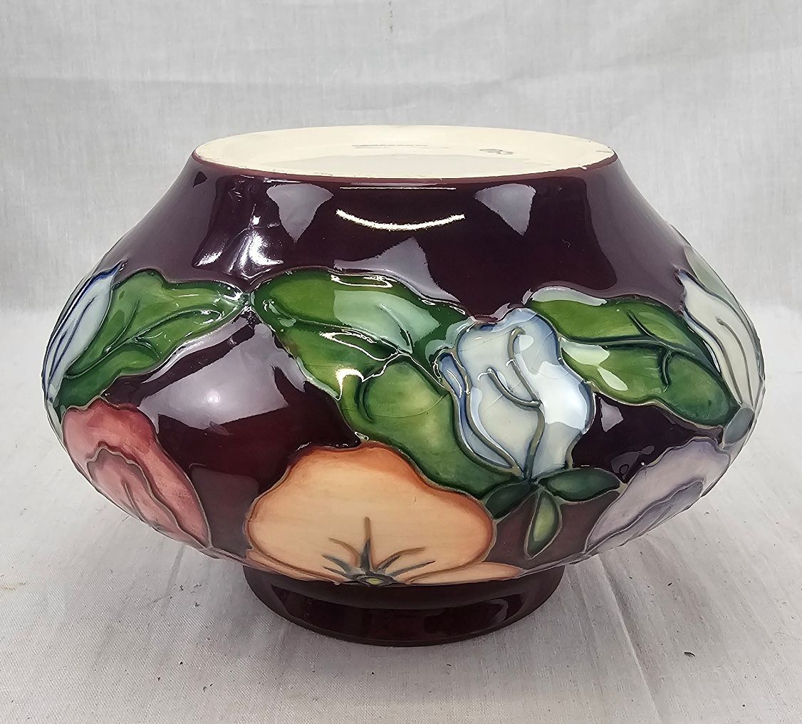 Boxed Moorcroft Squat Pansy Pattern Vase By Rachael Bishop - Image 5