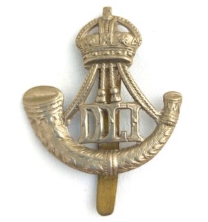 British, Original Durham Light Infantry (DLI) White Metal Cap Badge, Kings Crown, Brass Slide