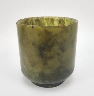 Chinese Qing Dynasty Nephrite Spinach Jade Turned Cup