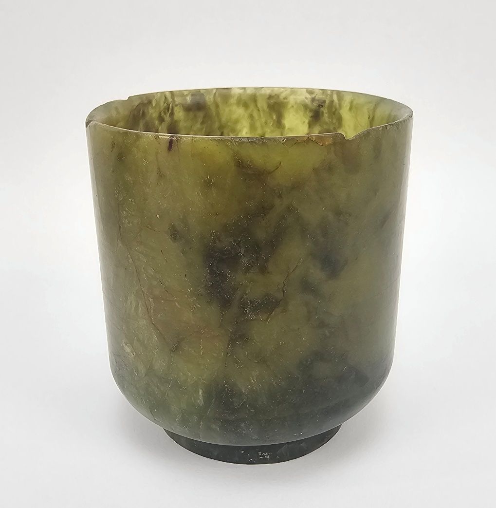 Chinese Qing Dynasty Nephrite Spinach Jade Turned Cup