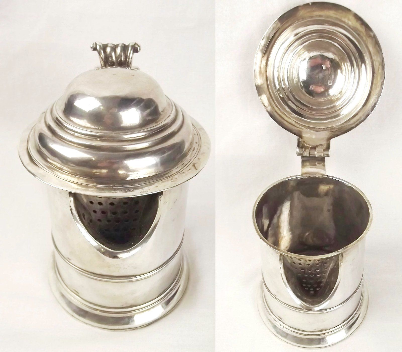 Early Georgian Silver Lidded Jug Tankard By Francis Spilsbury 1734 - Image 5