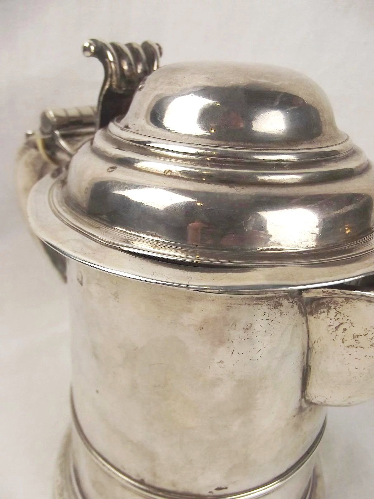Early Georgian Silver Lidded Jug Tankard By Francis Spilsbury 1734 - Image 6