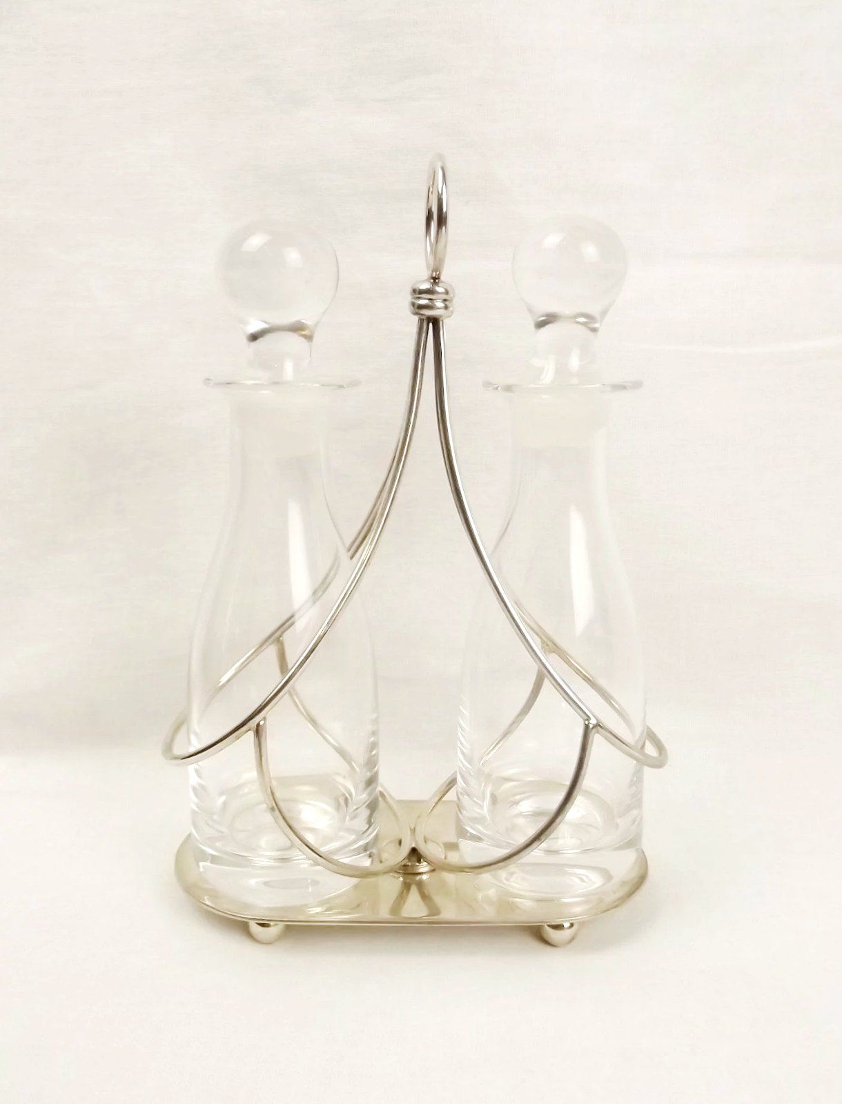 J.A. Campbell Crystal Glass & Sterling Silver Oil & Vinegar Cruet Set