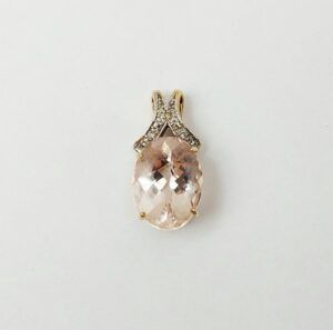 9ct Gold Rose Quartz & Diamond Pendant