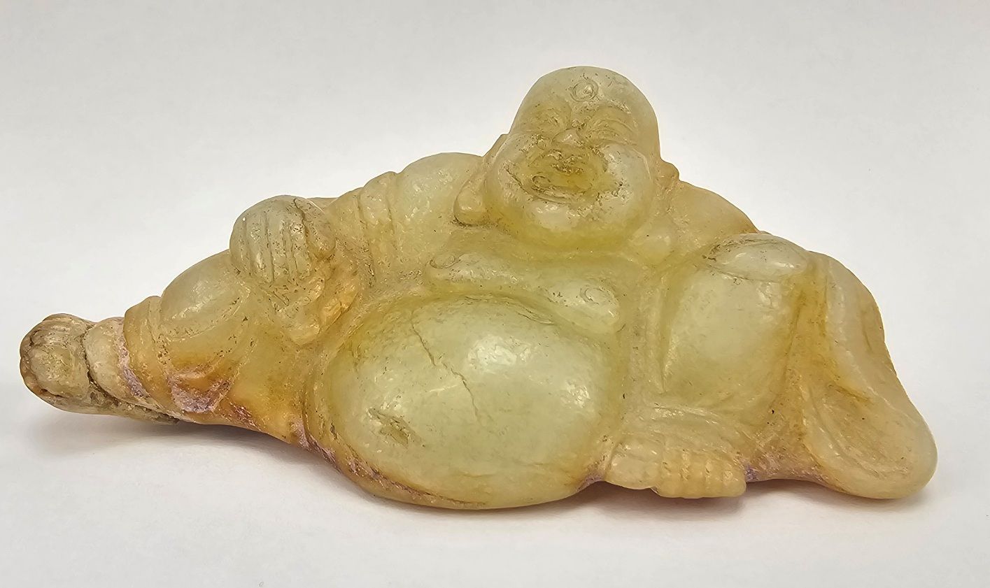 Late Ming Or Qing Dynasty Budai Nephrite Celadon Jade Figurine