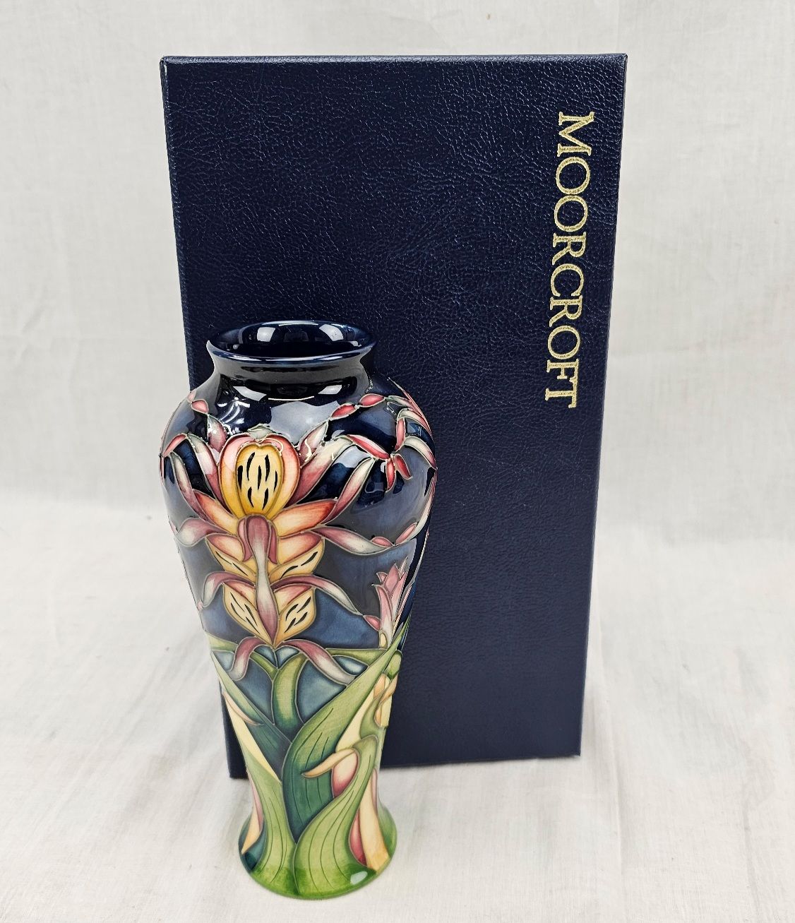 Moorcroft Three Star Members Club Lizard Orchid Pattern Vase With Original Box