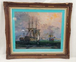 Contemporary Acyrlic Painting Portsmouth Harbour c1850 HMS Victory Les Henson