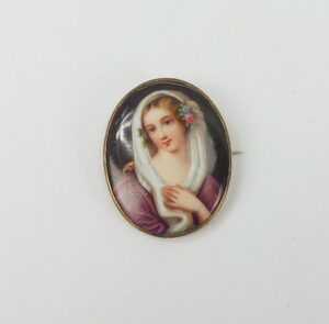 Antique Brooch with Miniature Portrait on Porcelain