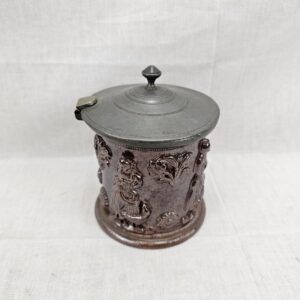 Late 18th Century Salt Glaze Stoneware German Tobacco Jar With Pewter Lid
