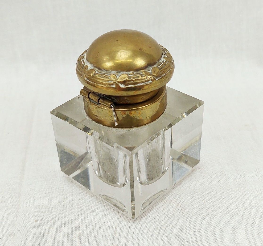 Victorian Brass And Cut Glass Inkwell Stand Set - Image 3