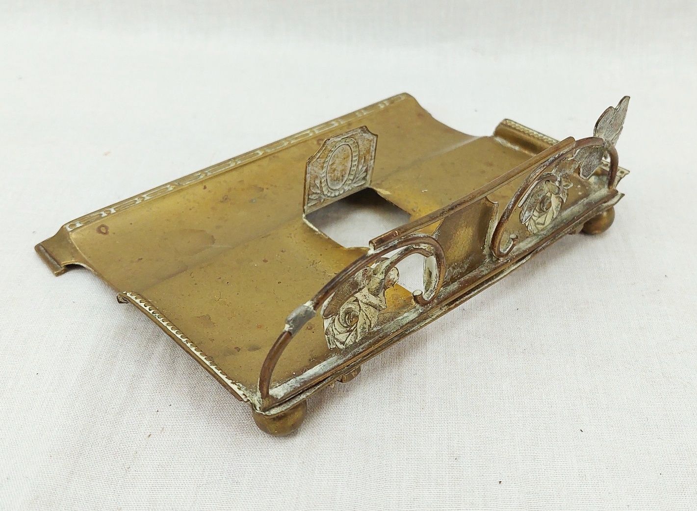 Victorian Brass And Cut Glass Inkwell Stand Set - Image 8