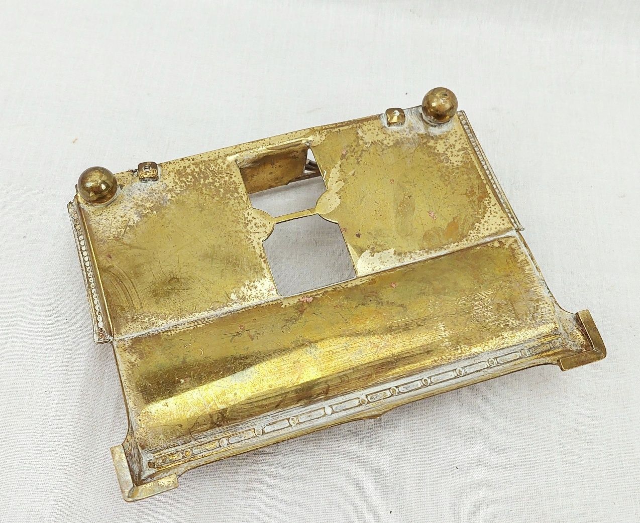 Victorian Brass And Cut Glass Inkwell Stand Set - Image 7
