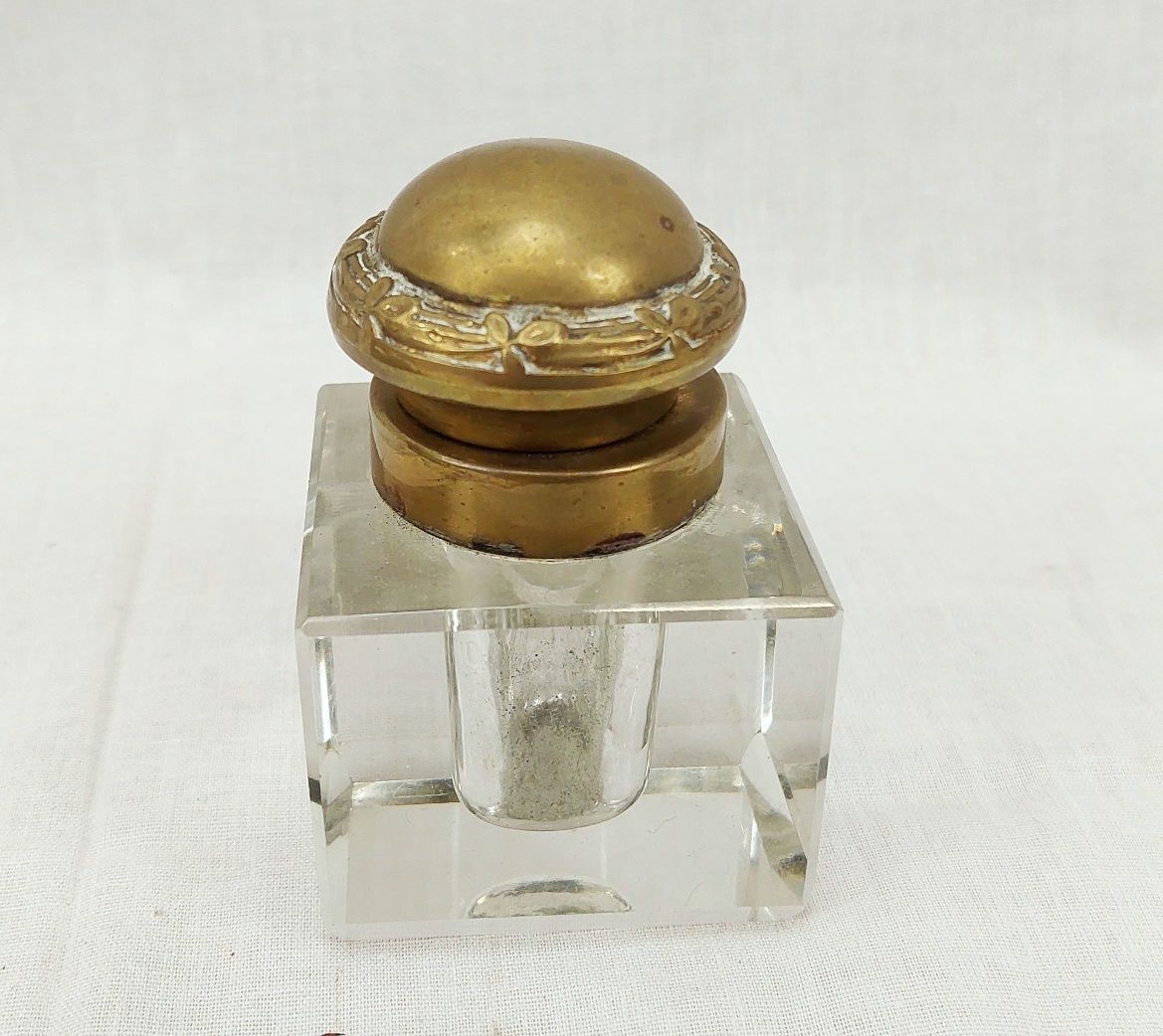 Victorian Brass And Cut Glass Inkwell Stand Set - Image 6