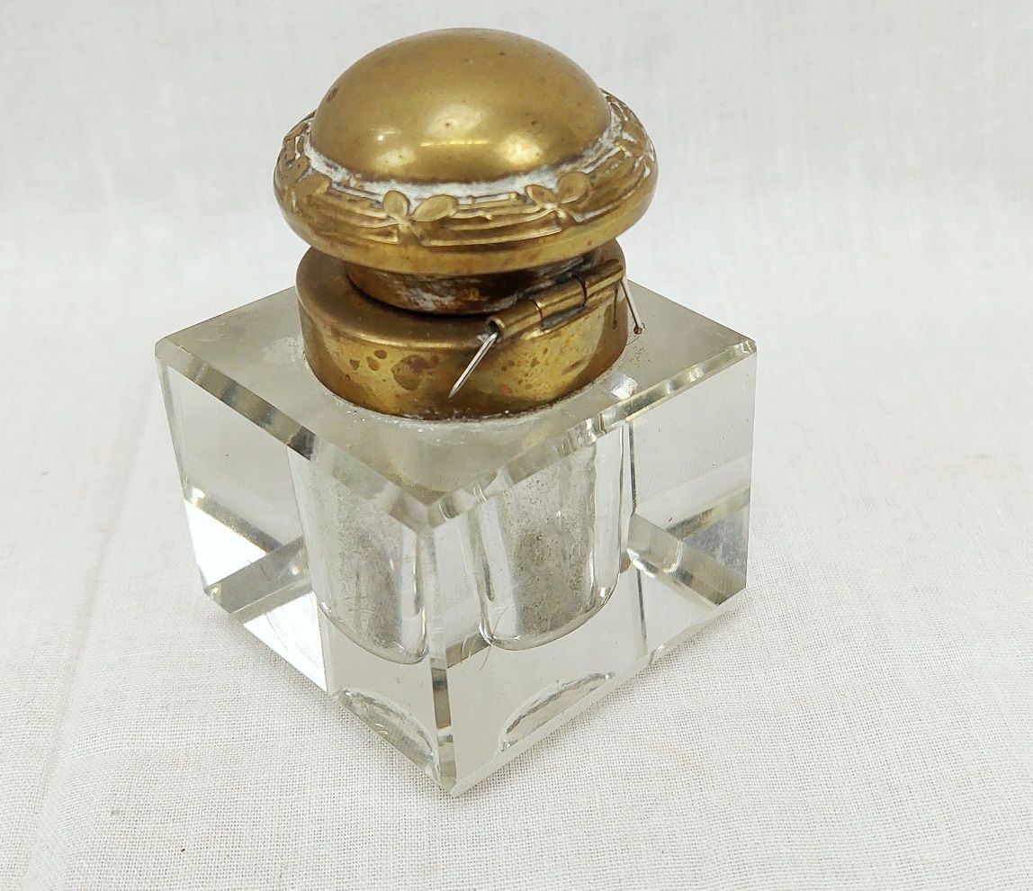 Victorian Brass And Cut Glass Inkwell Stand Set - Image 4