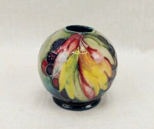 c1930 Moorcroft Leaf And Berry Pattern Squat Ball Vase