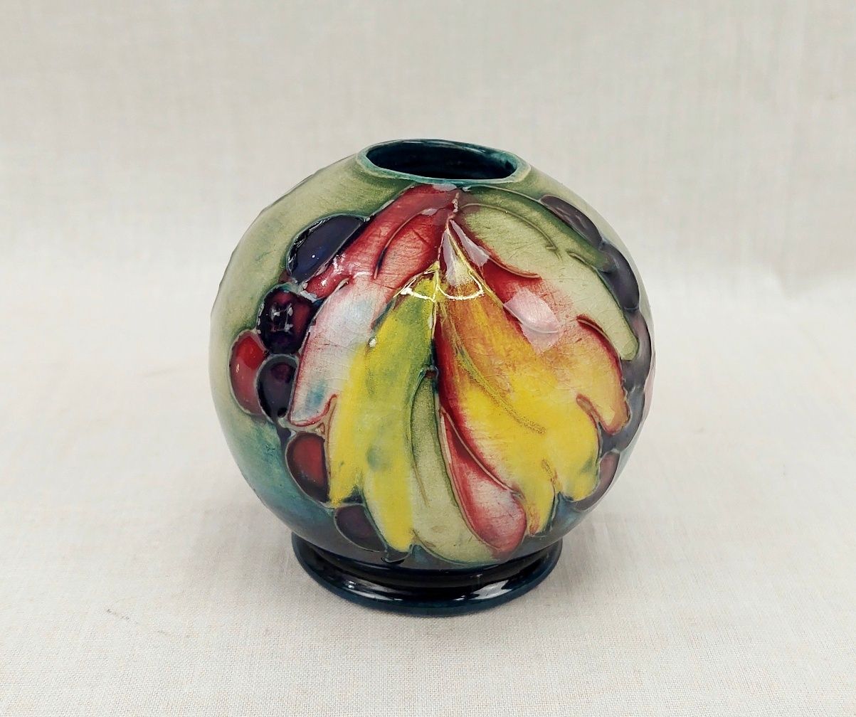 c1930 Moorcroft Leaf And Berry Pattern Squat Ball Vase