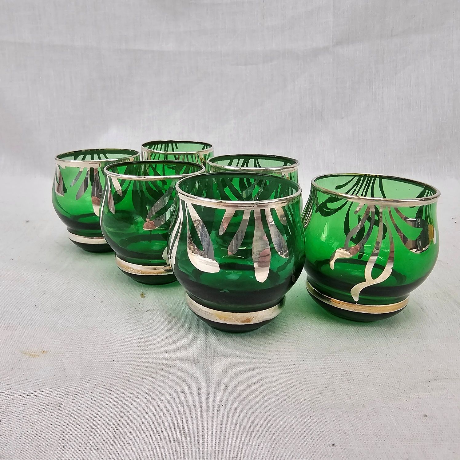 1950's Estevan Rossetto Green Glass And Silvered Decanter With 6 Glasses - Image 9