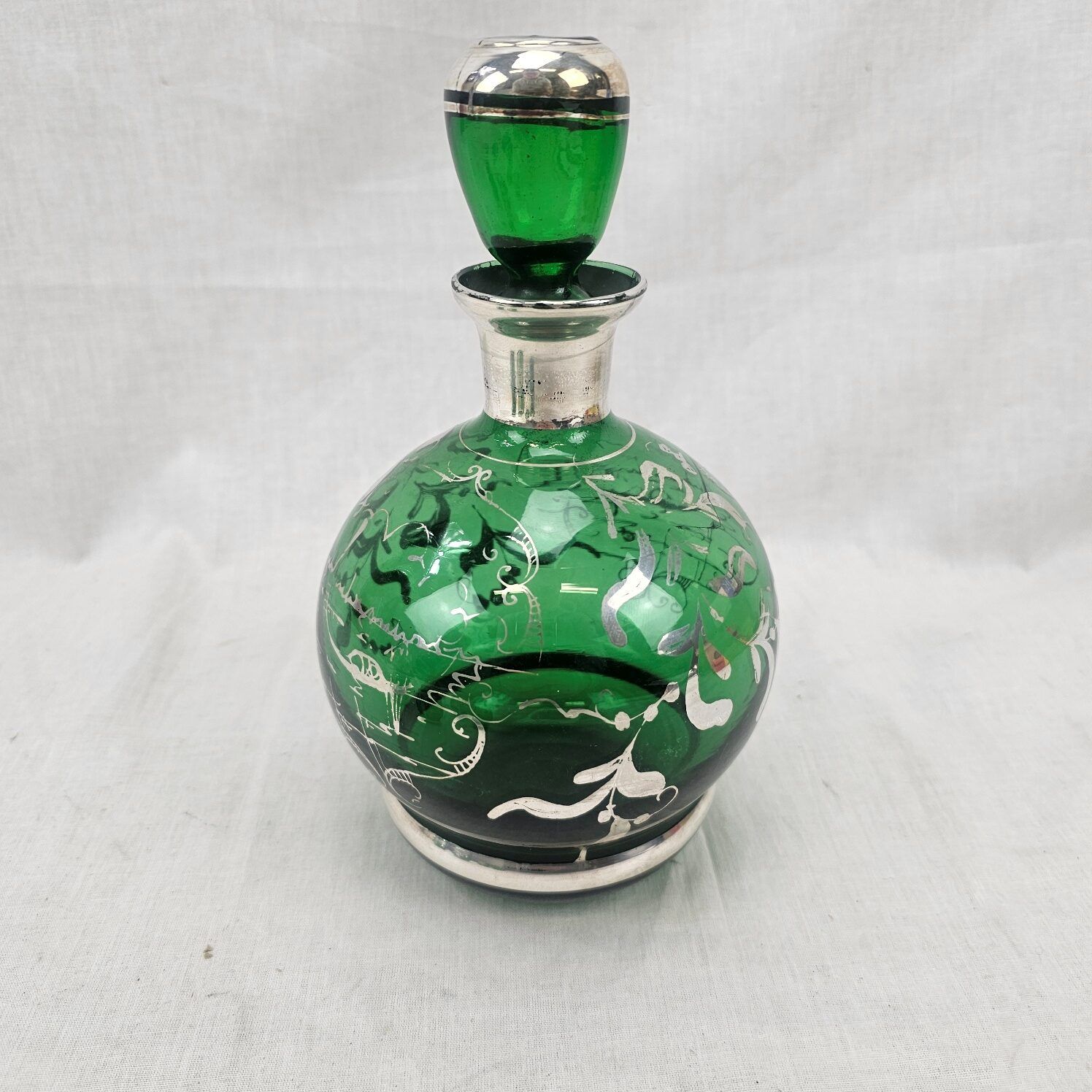 1950's Estevan Rossetto Green Glass And Silvered Decanter With 6 Glasses - Image 5