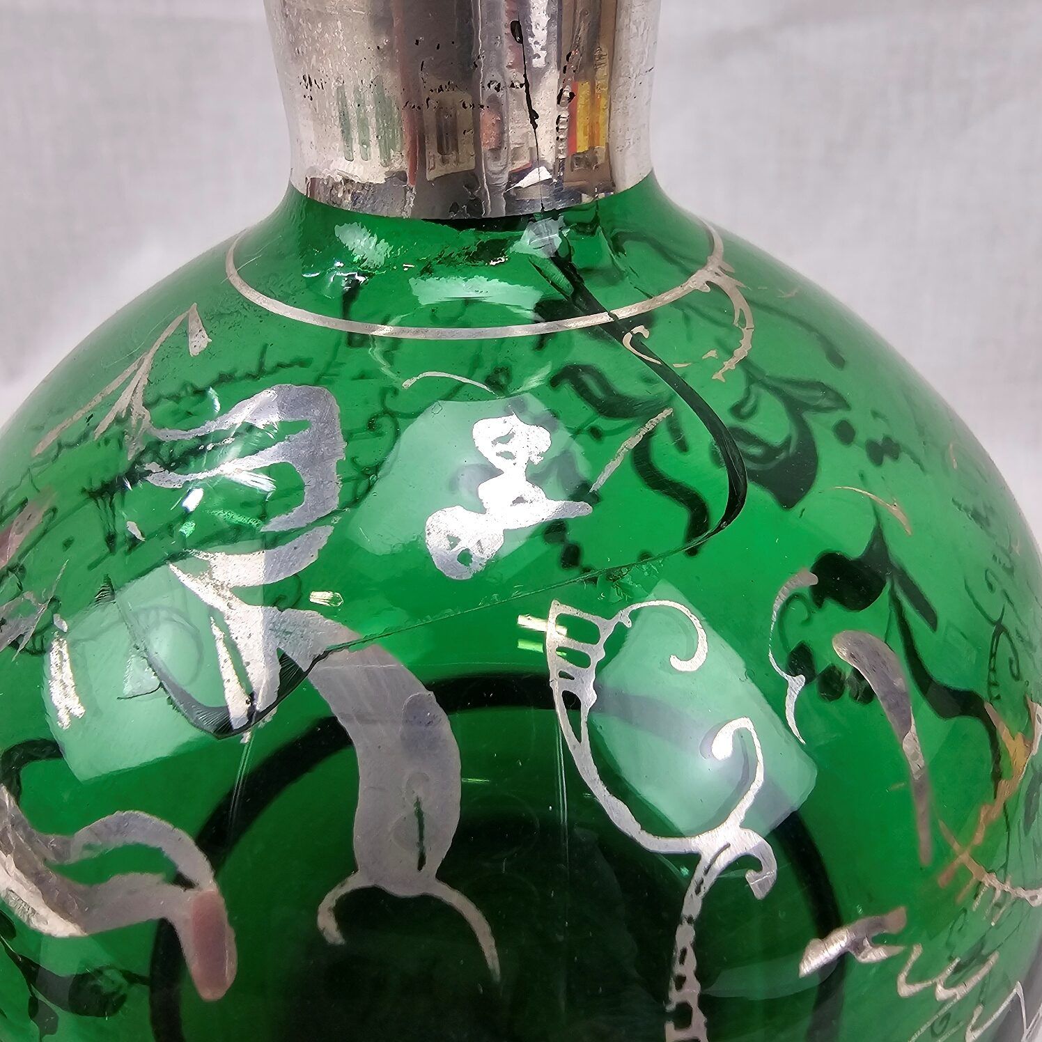 1950's Estevan Rossetto Green Glass And Silvered Decanter With 6 Glasses - Image 4