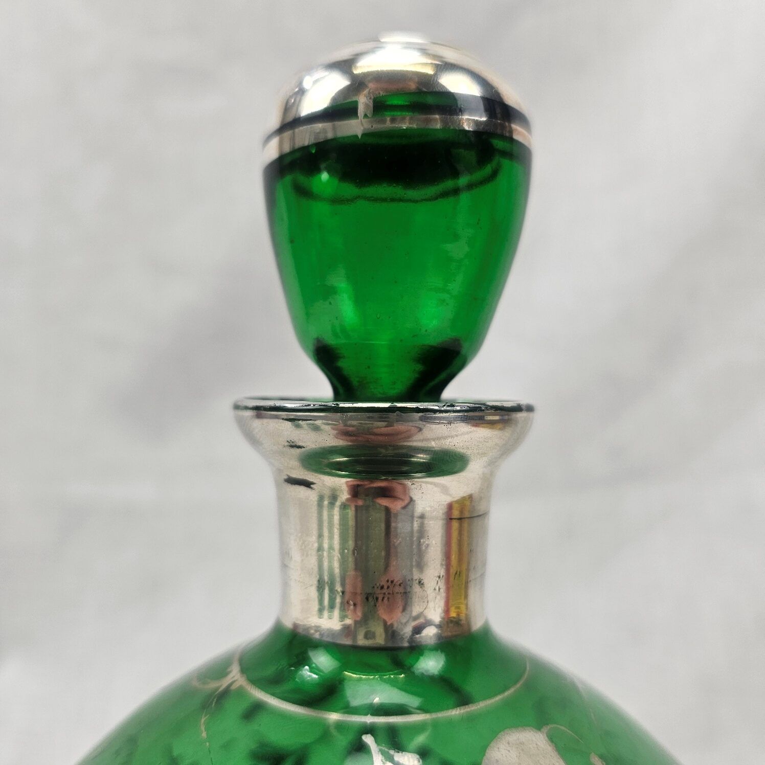 1950's Estevan Rossetto Green Glass And Silvered Decanter With 6 Glasses - Image 3