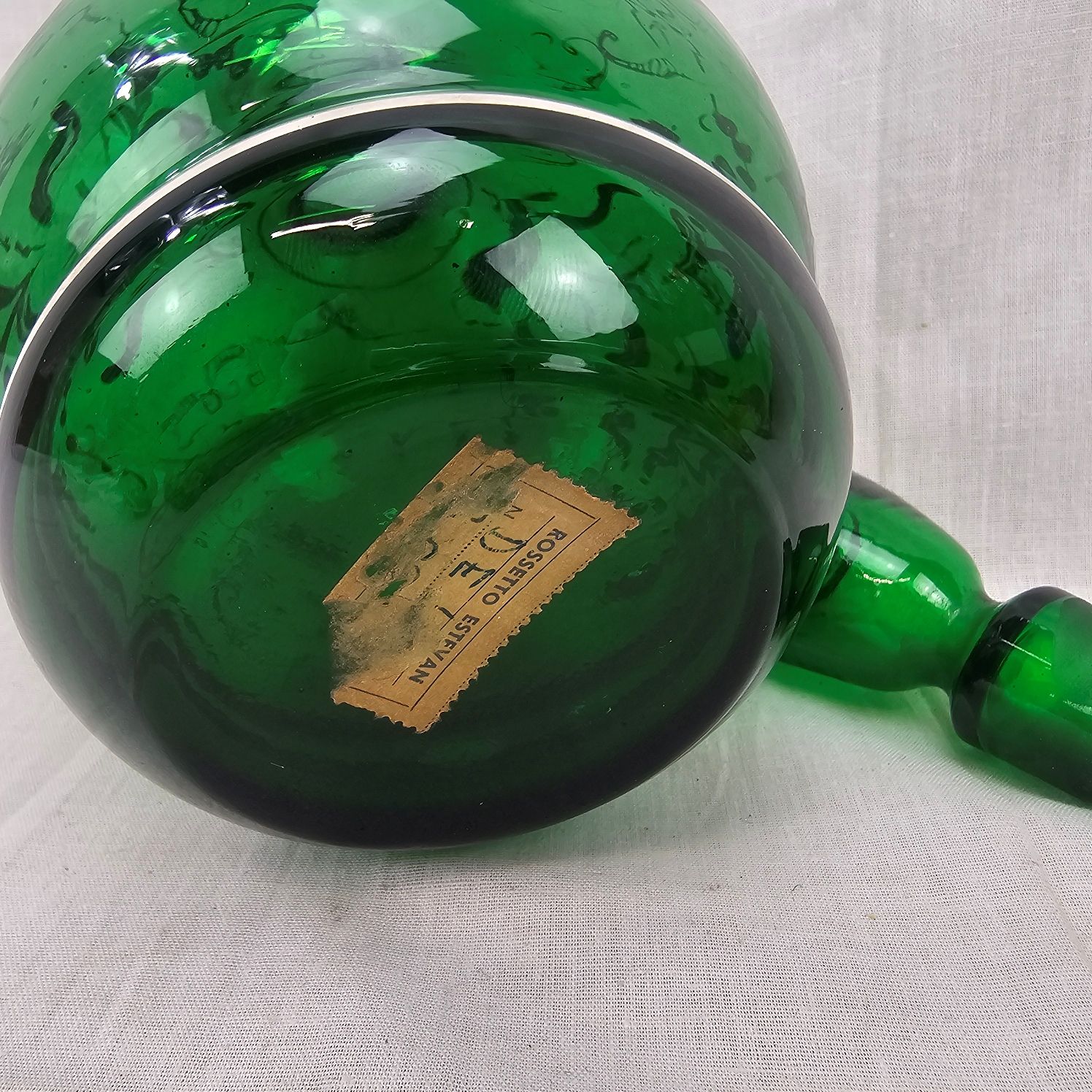 1950's Estevan Rossetto Green Glass And Silvered Decanter With 6 Glasses - Image 2