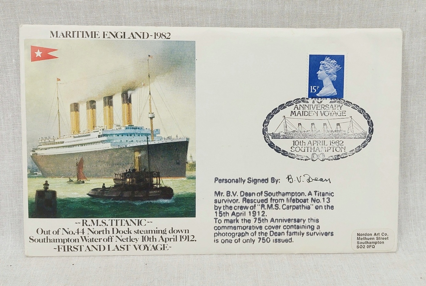 1982 Titanic Survivor Signed First Day Cover Postcard And Others - Image 7