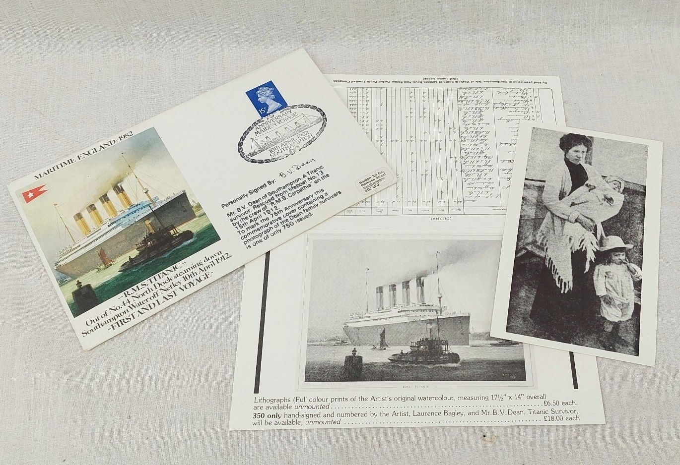 1982 Titanic Survivor Signed First Day Cover Postcard And Others - Image 5
