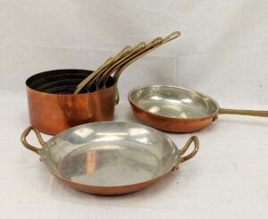19th Century Copper And Brass Sauce Pan Set