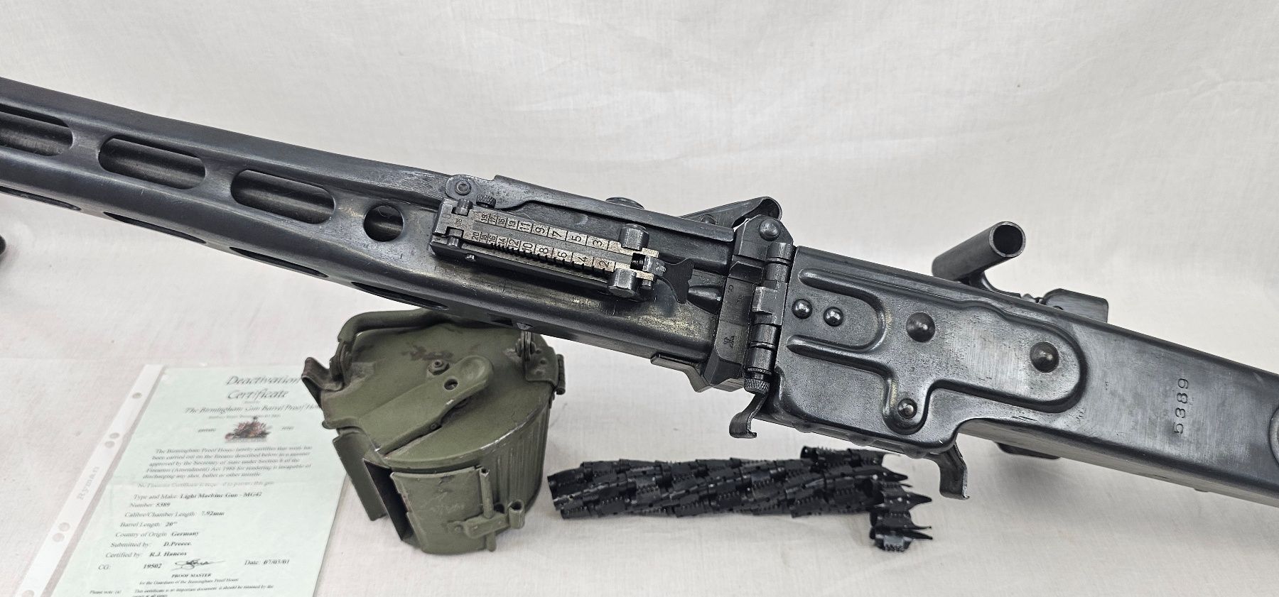 WW2 German MG42 Machine Gun with Drum Mag, Bipod and Link Belt - Old Spec - Image 11