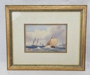 Framed Victorian Watercolour Of French Shipping