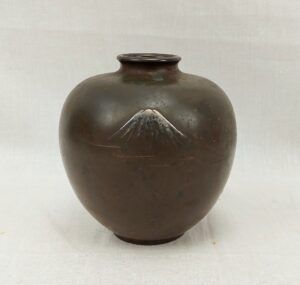 Meiji Period Japanese Bronze Silver And Bronze Overlay Vase By Nishimura
