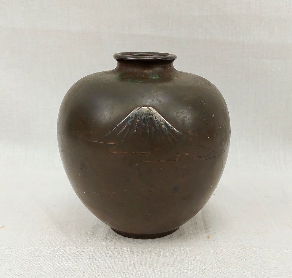 Meiji Period Japanese Bronze Silver And Bronze Overlay Vase By Nishimura