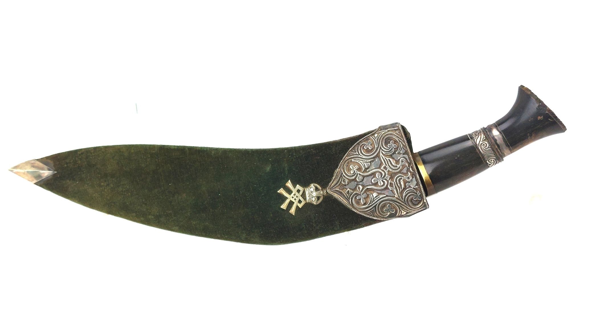 Anglo-Indian, WW1, 3rd Queen Alexandra’s Own Gurkha Rifles Kukri Dagger, with Green Velvet Scabbard