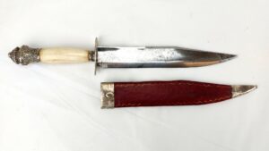 British, c1883, Victorian Hallmarked Silver Bowie Knife & Scabbard, Made in Sheffield