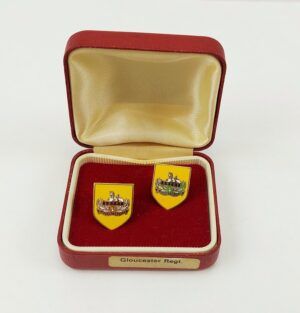 Cased Gold Plated Enamel Gloucester Regiment Cufflinks