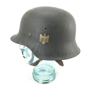 German, WW2 M42 Heer Helmet – qvl66, Slate, Single Decal, Original Liner & Marked Chinstrap