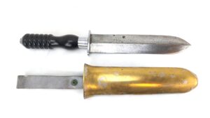 Late War European Naval Diver’s Knife with Tinned Brass Scabbard, Likely by Siebe Gorman & Co Ltd