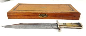 USA, 1836-1839, Cased Bowie Knife, Made by W&S Butcher, Sheffield, Retailed by Gravely & Wreaks New York