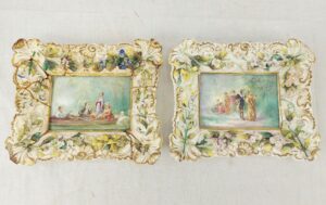 c1820 Coalport Porcelain Plaques In Coalbrooke Dale High Relief Soft Paste Frames