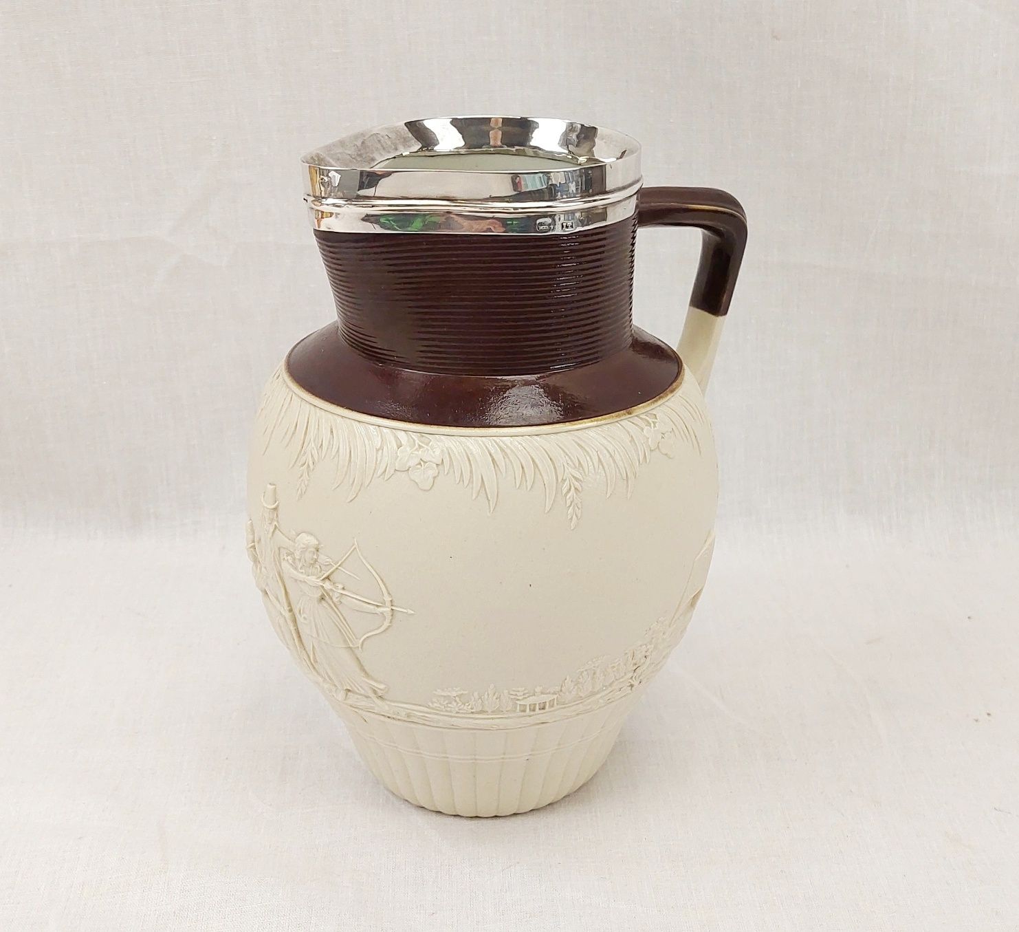 1796/7 John Turner Archery Scene Salt Glazed Stoneware Silver Rimmed Jug - Image 2