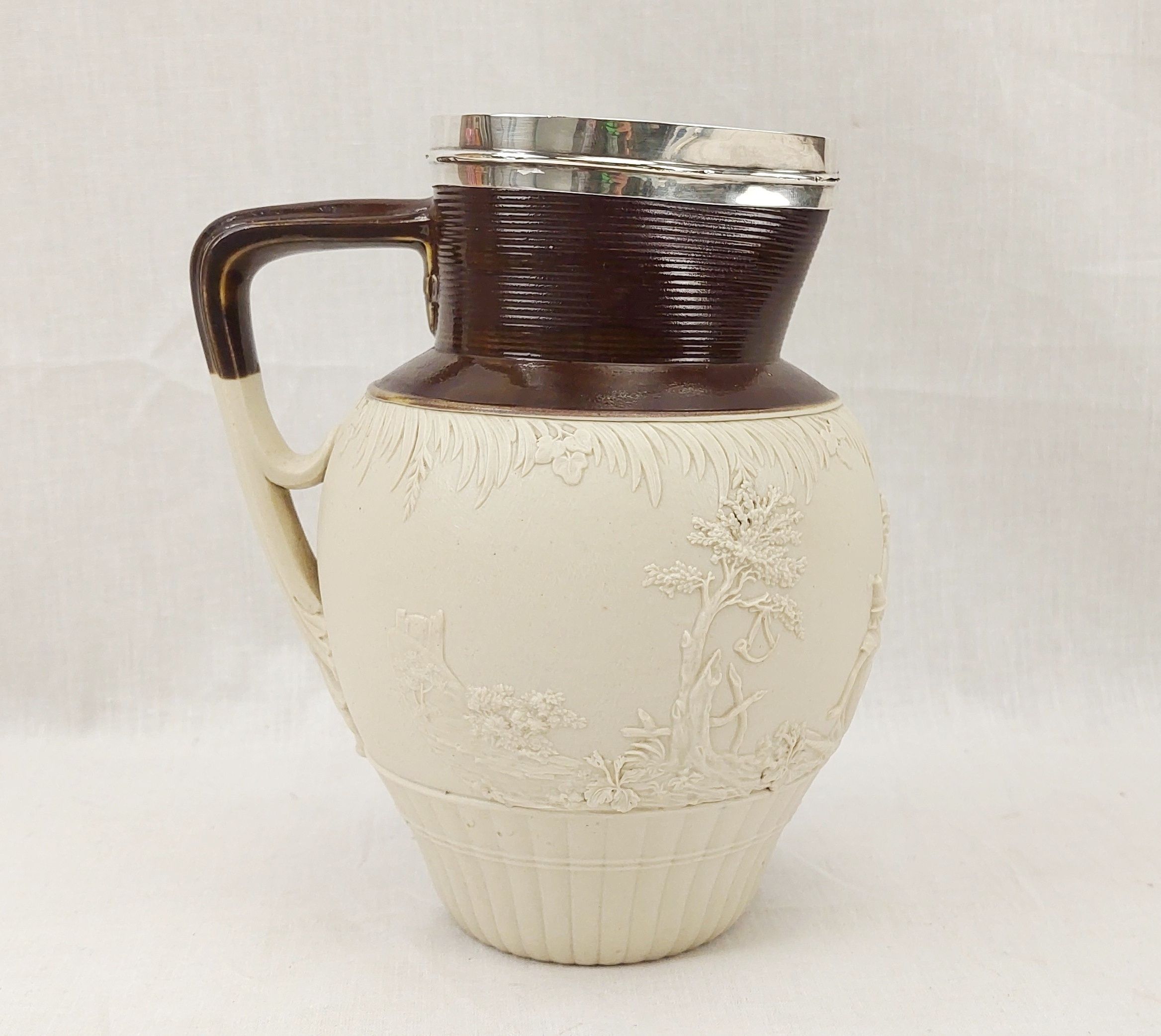 1796/7 John Turner Archery Scene Salt Glazed Stoneware Silver Rimmed Jug