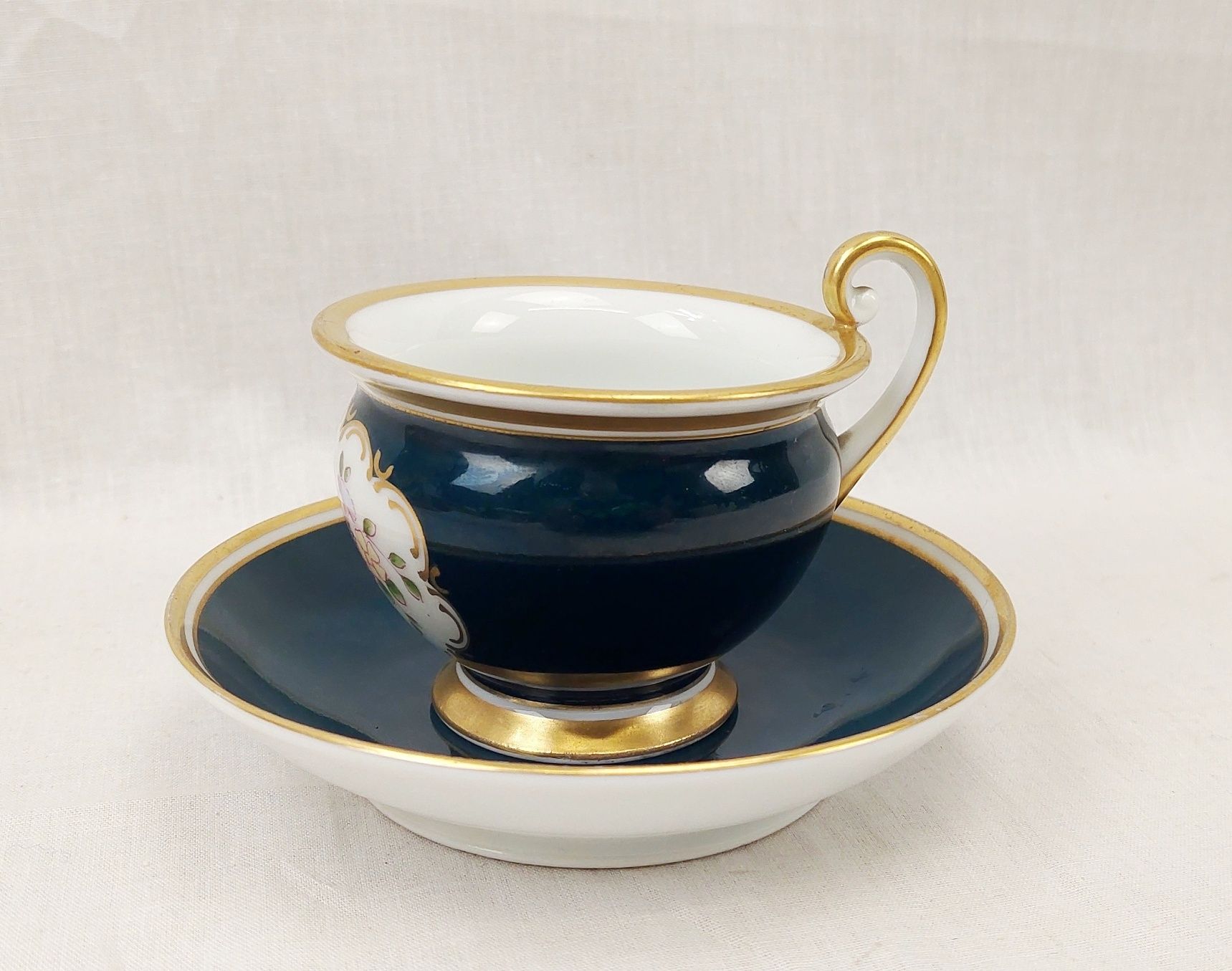 1840-1865 Furstenberg Porcelain Hand Painted Demitasse Coffee Cup And Saucer