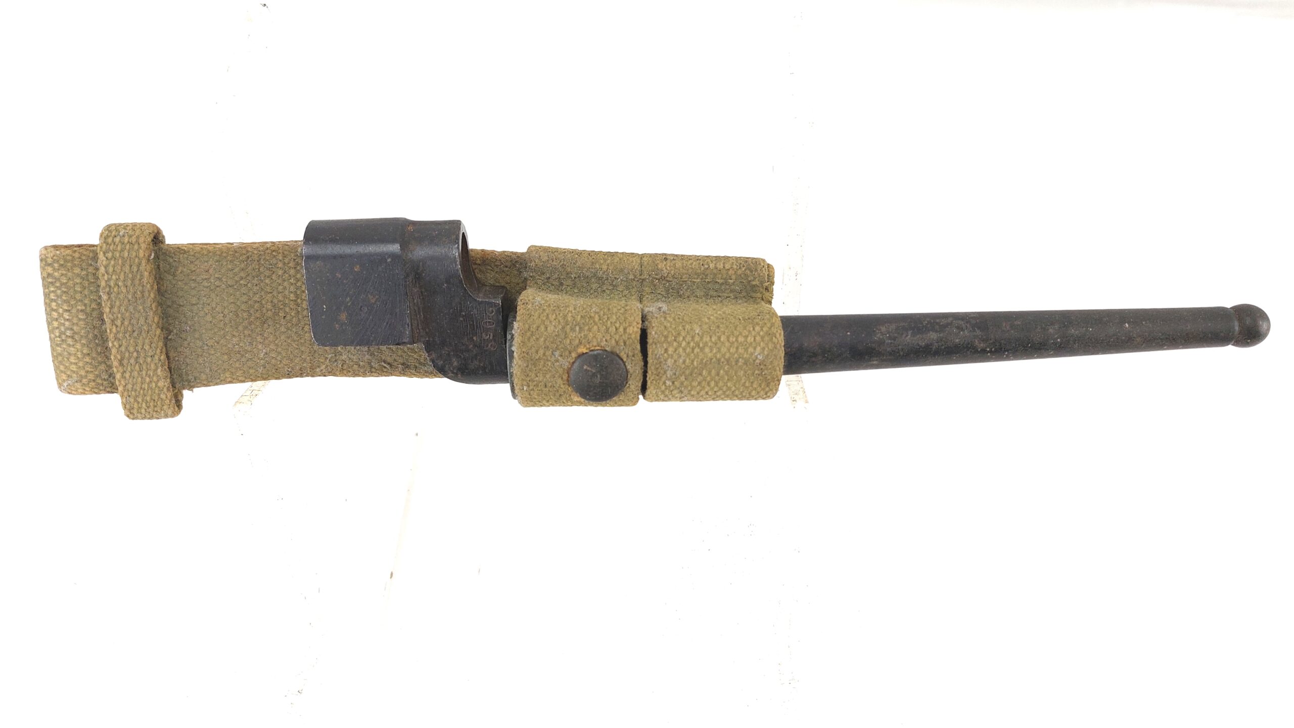 British, WW2, No. 4 Mk. II* Spike Bayonet and No. 4 Mk I Scabbard and Frog, Made by PSK (Prince-Smith & Stells, Keighly, Yorkshire)