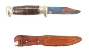British, Mid-20th Century, Richards of Sheffield "Tent Brand" Small Bowie-Style Knife, with Original Leather Sheath