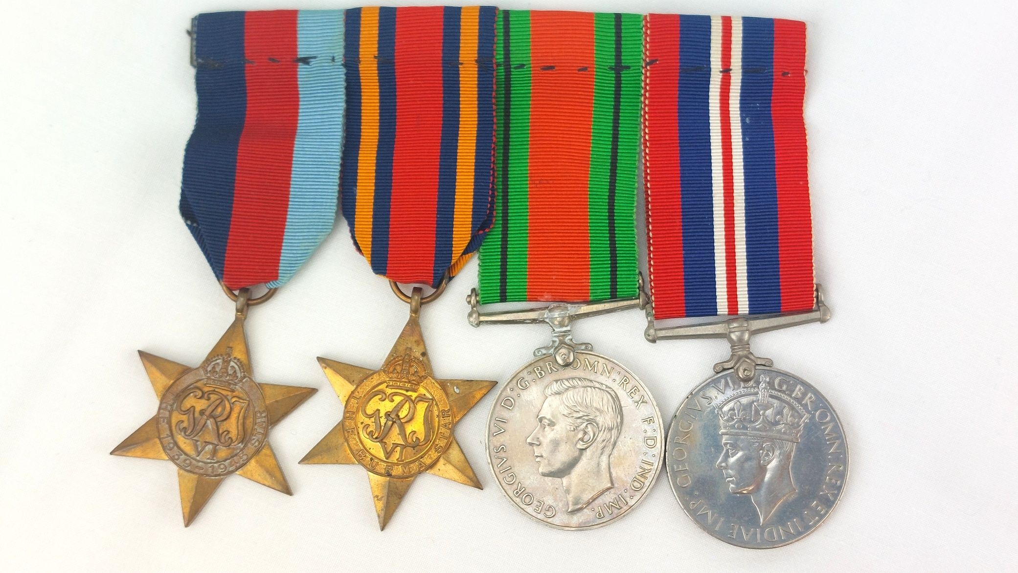 British, WW2, 1939–1945, Burma Campaign Medal Group (1939–45 Star, Burma Star, Defence Medal, War Medal), Mounted for Wear