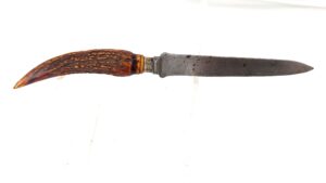 British, Edwardian, Stag-Handled Sporting Knife by Atkin Brothers, Sheffield – 1902 Hallmarked Silver Ferrule